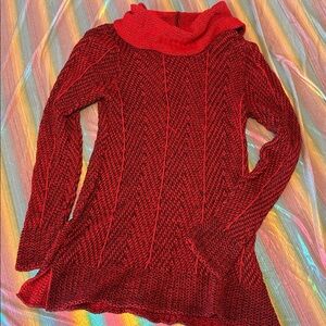 Red Cowl Neck Women's Sweater